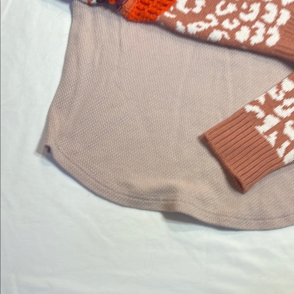 Free People Cream and Orange Cowl Neck Sweater with Geometric Pattern - Picture 5 of 12